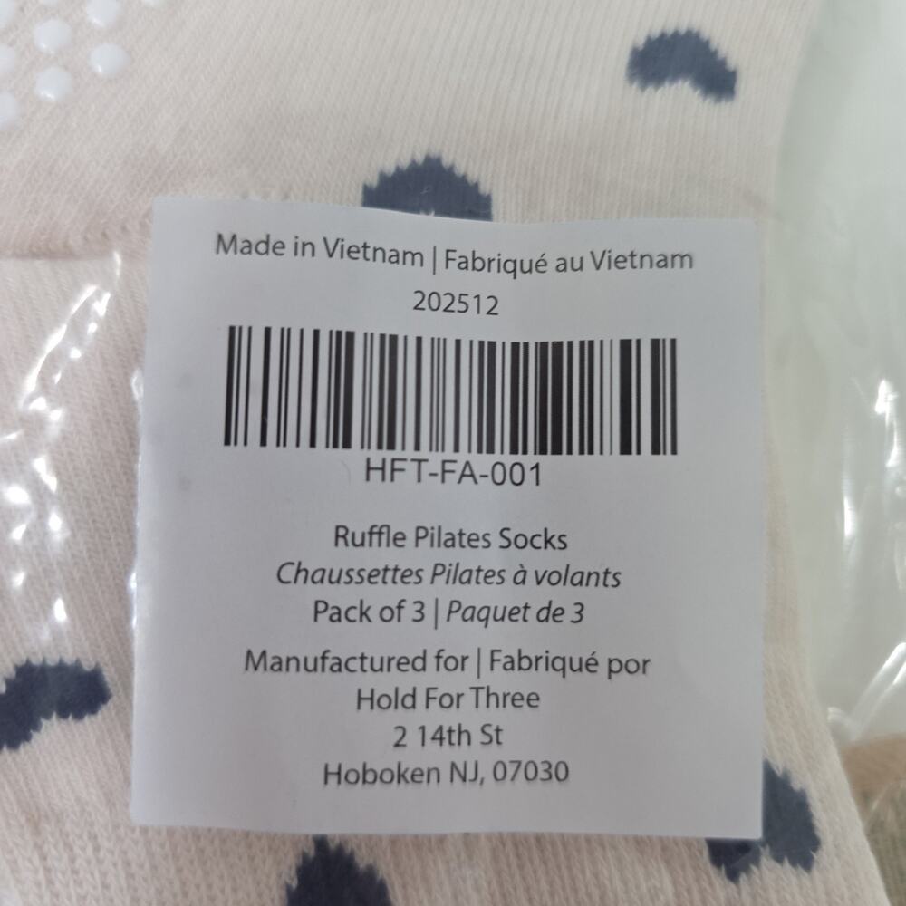 Hold For Three Ruffle Grip Socks 3 Pair Pilates Non Slip Blue, Yellow + Pink - Picture 3 of 6